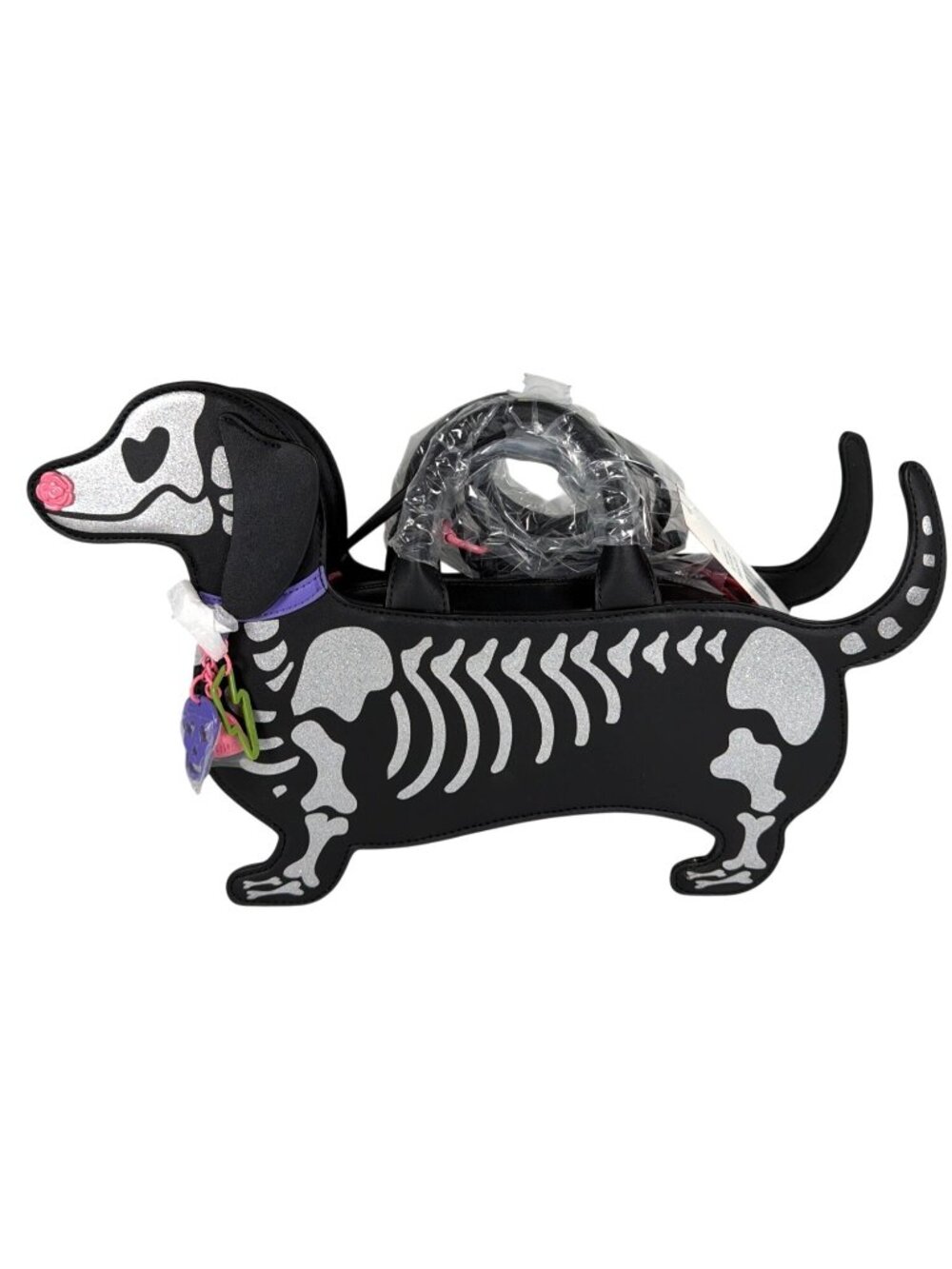 Dachshund Dog Skeleton Crossbody Bag Purse Betsey Johnson Black Handbag Charms